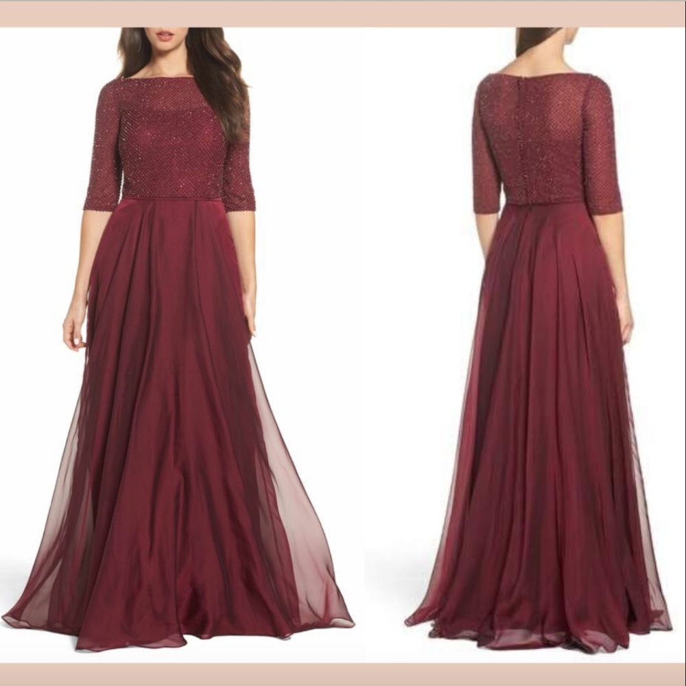 Nwt $438 La Femme Embellished Bodice Gown Garnet [ Sz 2 ]